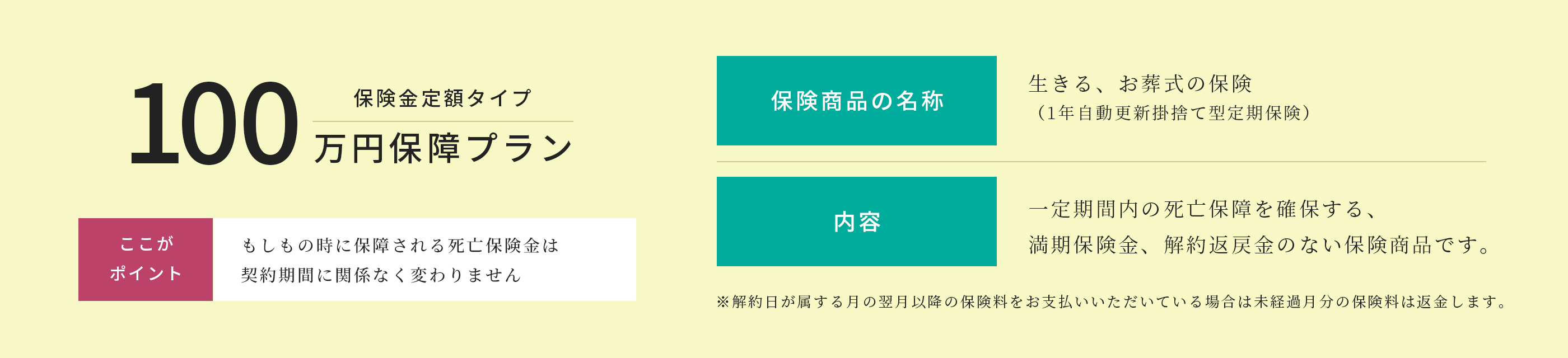保険金定額タイプ100万円保障プラン