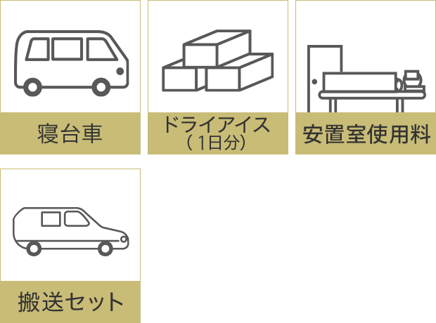 寝台車/ドライアイス（２日分）/安置室使用料/搬送セット